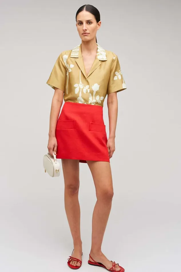 Oroton Embellished Rosebud Camp Shirt Camel Women Shirts