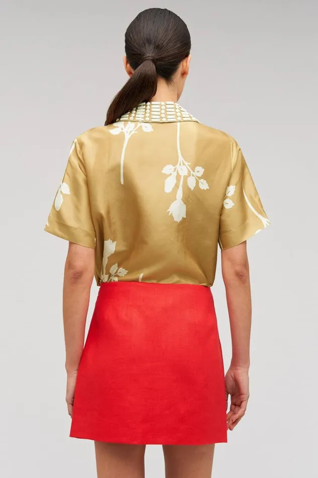 Oroton Embellished Rosebud Camp Shirt Camel Women Shirts