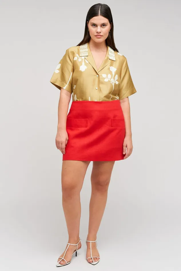 Oroton Embellished Rosebud Camp Shirt Camel Women Shirts