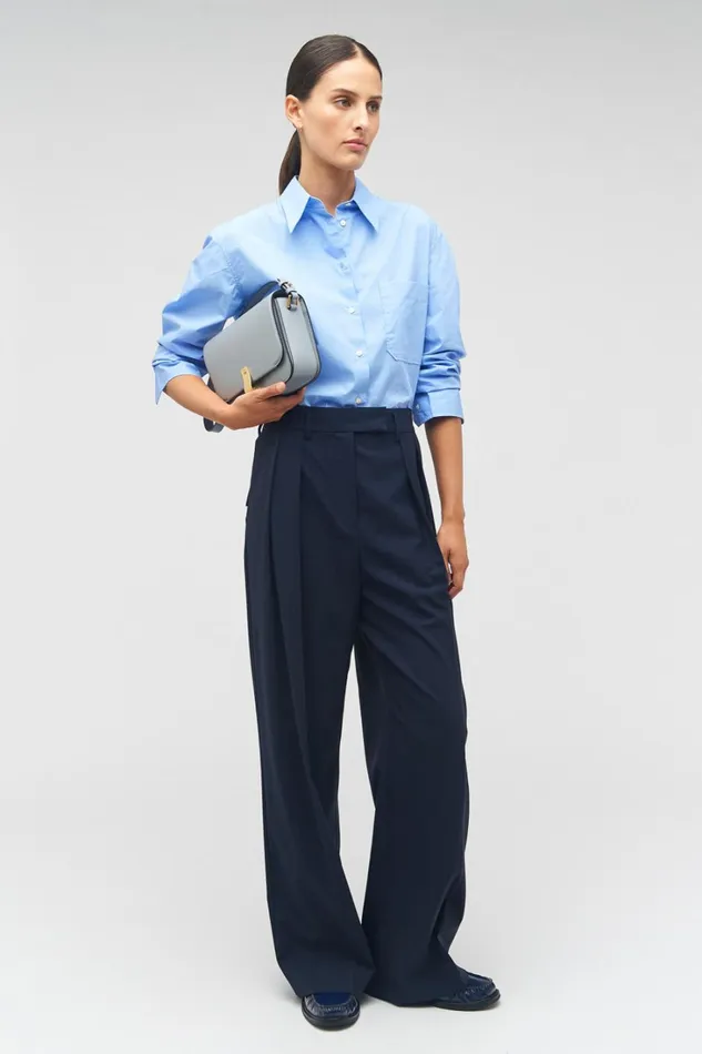 Oroton Poplin Long Sleeve Shirt Delft Blue Women Tops