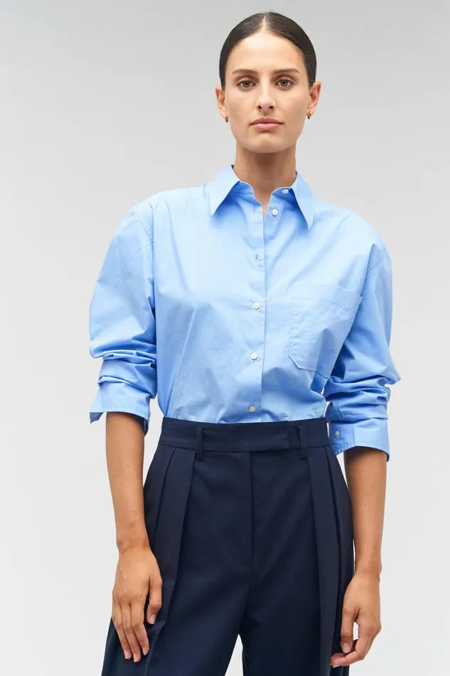 Oroton Poplin Long Sleeve Shirt Delft Blue Women Tops Oroton Poplin Long Sleeve Shirt Delft Blue Women Tops