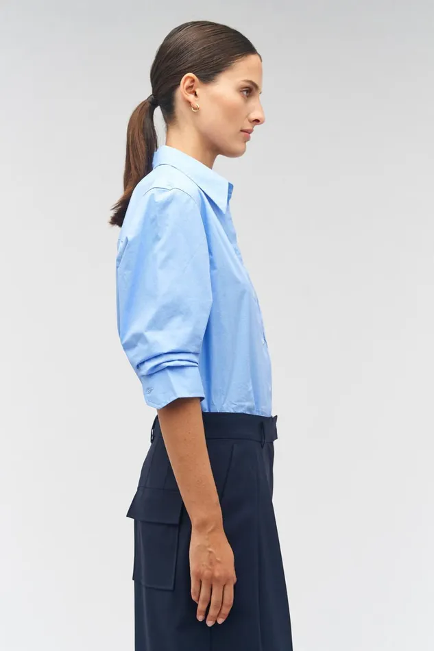 Oroton Poplin Long Sleeve Shirt Delft Blue Women Tops Oroton Poplin Long Sleeve Shirt Delft Blue Women Tops