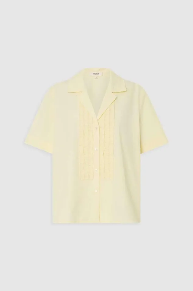 Oroton Posy Ruffle Camp Shirt Lemon Women Tops