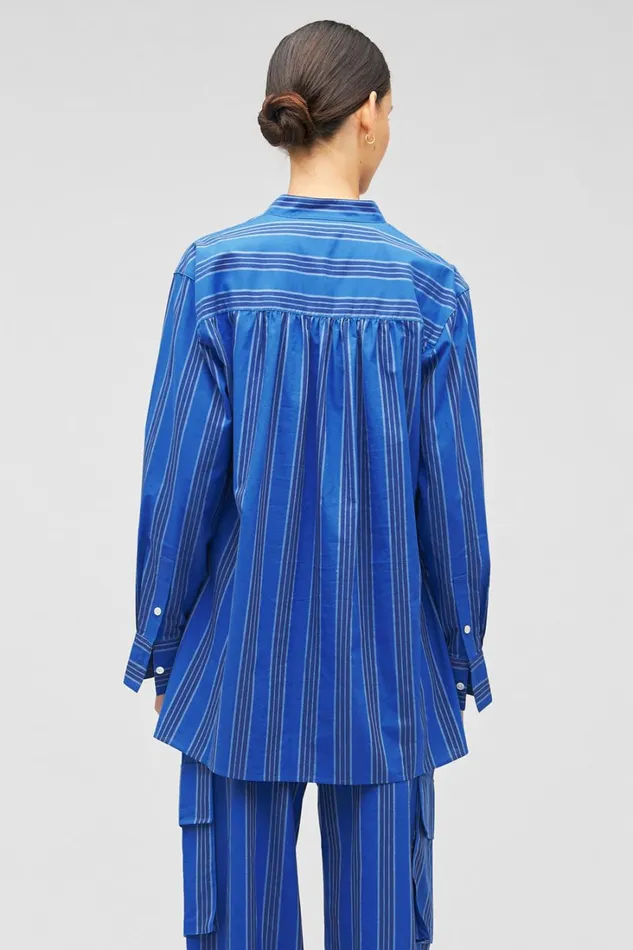 Oroton Swedish Stripe Shirt Folk Blue Women Tops