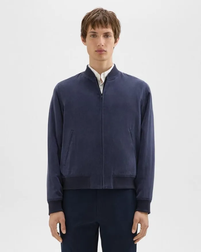 Outerwear Men Theory Bomber Jacket In Fluid Twill Baltic