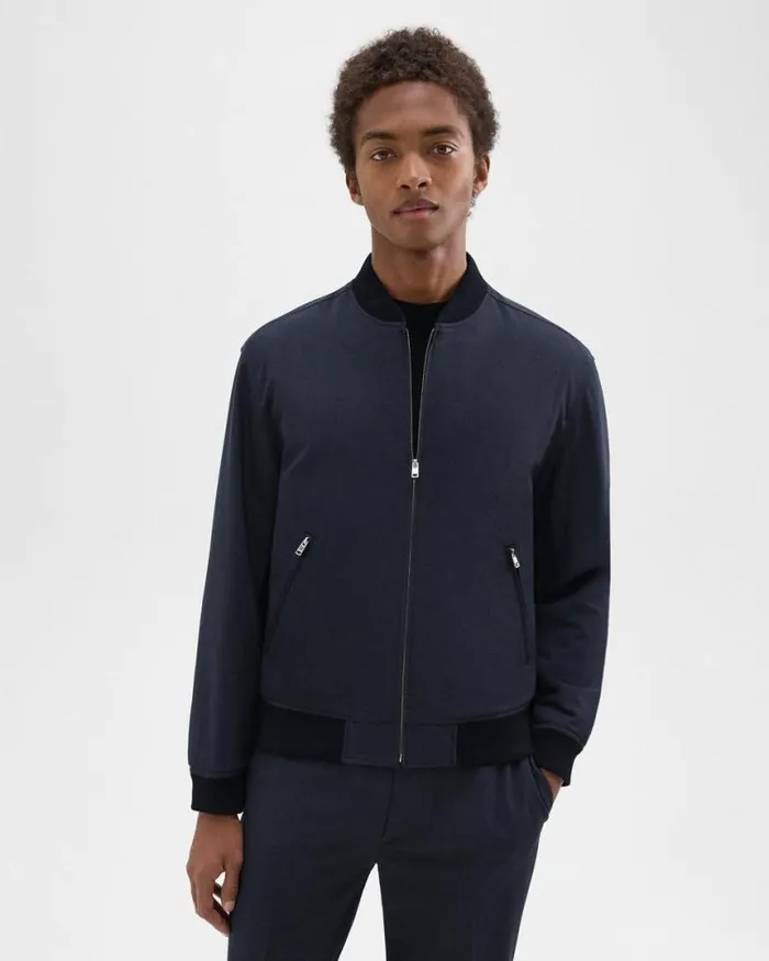 Outerwear Men Theory Tailored Bomber Jacket In Stretch Wool Navy
