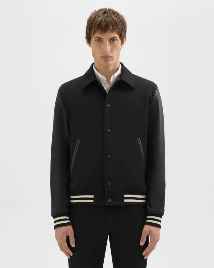 Outerwear Men Theory Varsity Jacket In Textured Gabardine Black
