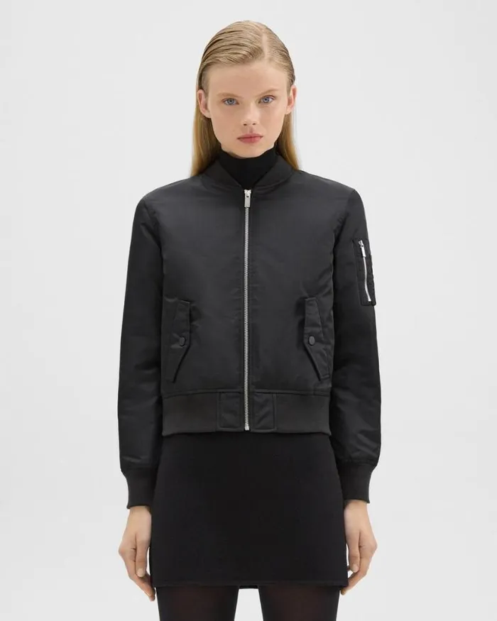 Outerwear Women Theory Classic Bomber Jacket In Recycled Nylon Black