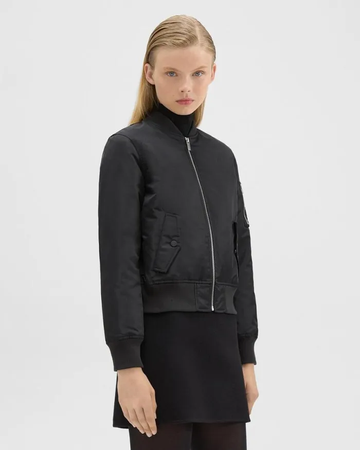 Outerwear Women Theory Classic Bomber Jacket In Recycled Nylon Black Outerwear Women Theory Classic Bomber Jacket In Recycled Nylon Black
