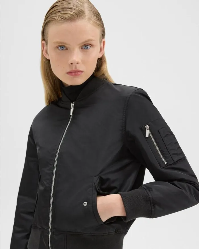 Outerwear Women Theory Classic Bomber Jacket In Recycled Nylon Black Outerwear Women Theory Classic Bomber Jacket In Recycled Nylon Black