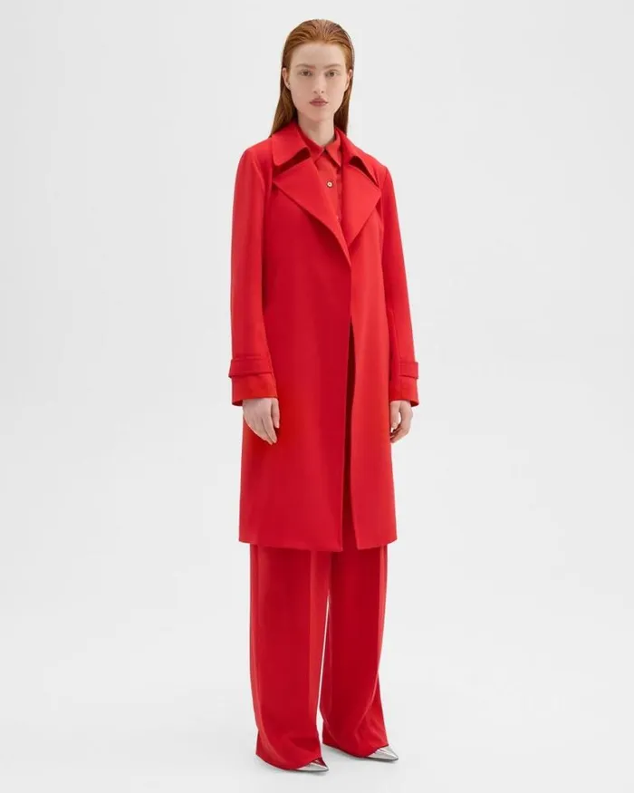 Outerwear Women Theory Oaklane Trench Coat In Admiral Crepe Geranium