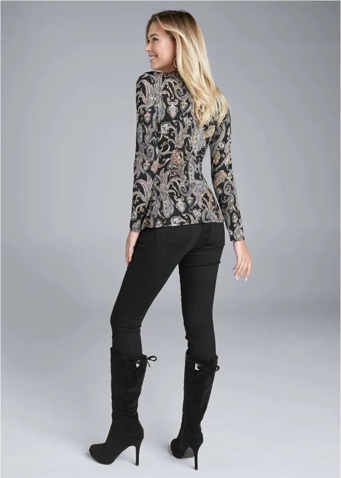 PAISLEY PRINT BELTED TOP Black Multi Women VENUS Blouses