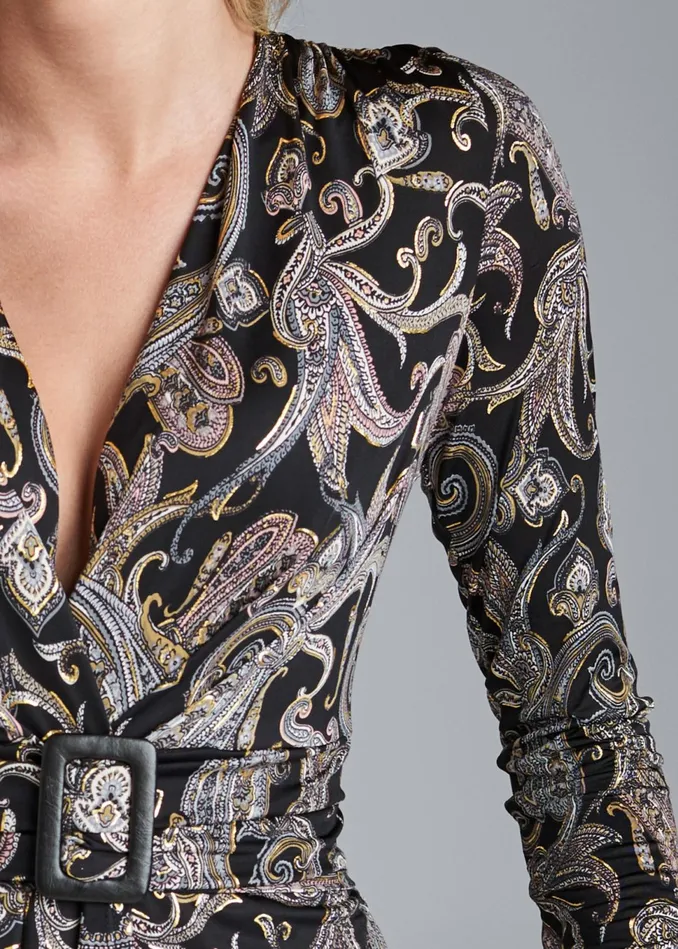 PAISLEY PRINT BELTED TOP Black Multi Women VENUS Blouses