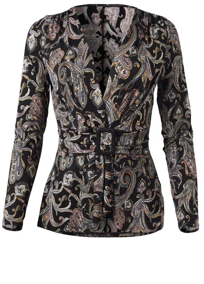 PAISLEY PRINT BELTED TOP Black Multi Women VENUS Blouses