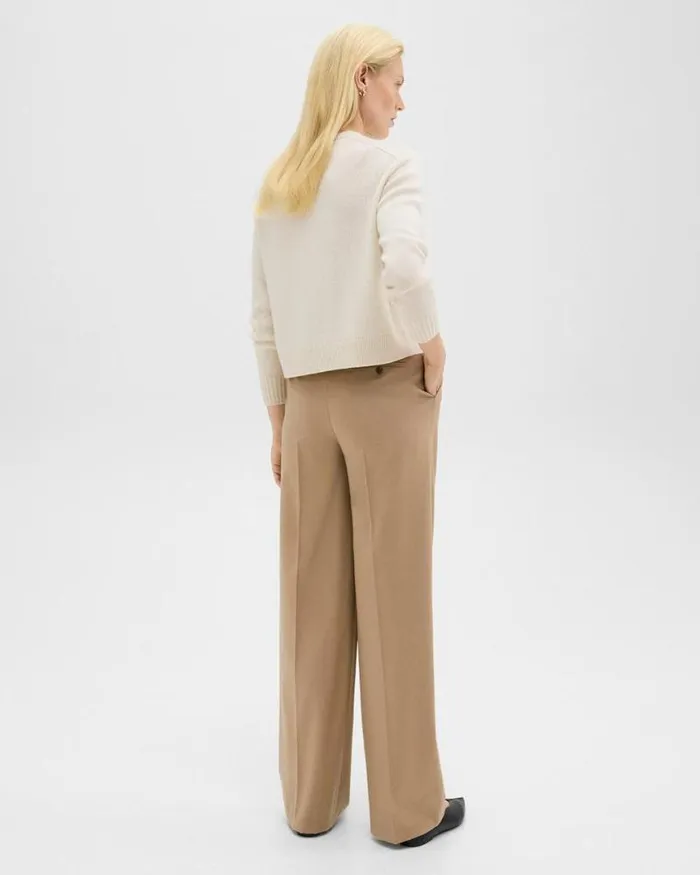 Pants Women Theory Double Pleat Pant In Sleek Flannel New Camel