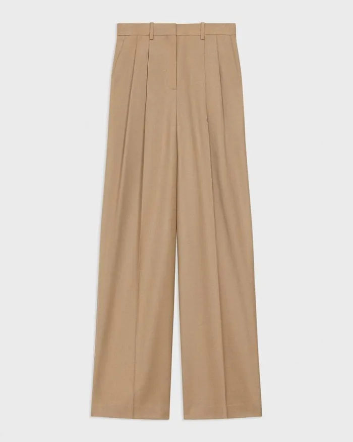 Pants Women Theory Double Pleat Pant In Sleek Flannel New Camel