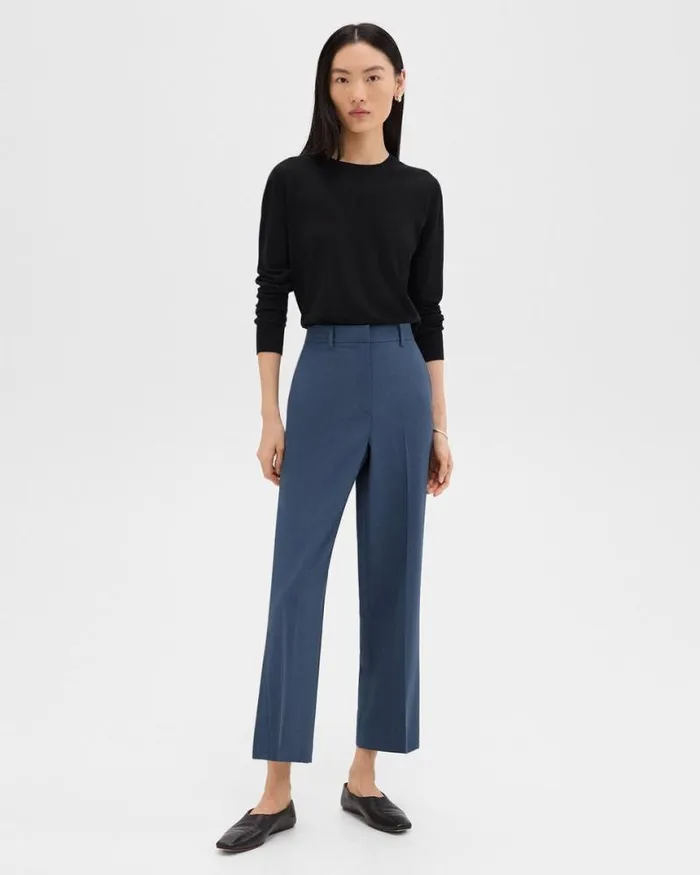 Pants Women Theory HighWaist StraightLeg Pant In Good Wool Ash Blue