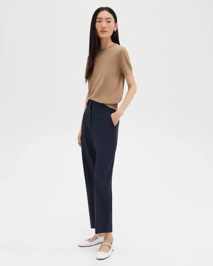 Pants Women Theory HighWaist StraightLeg Pant In Good Wool Nocturne Navy