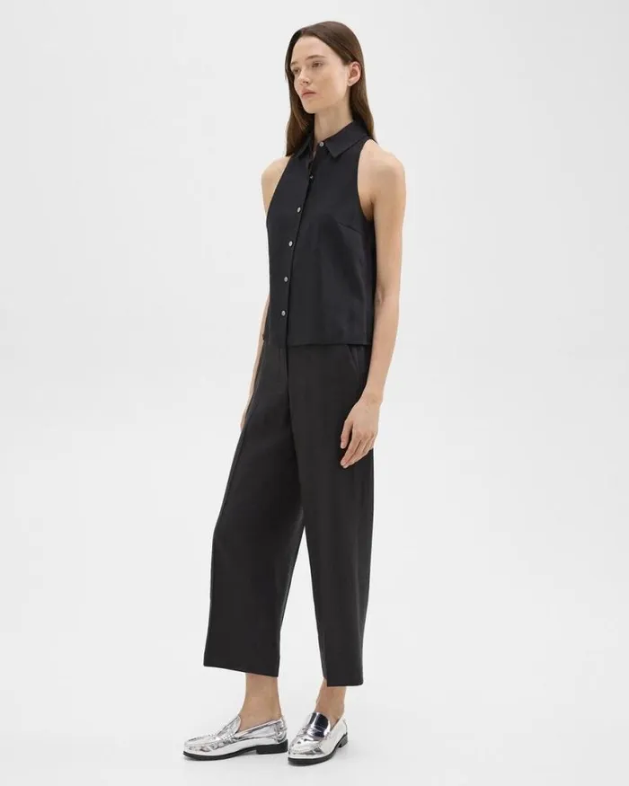 Pants Women Theory Straight PullOn Pant In LinenViscose Black Pants Women Theory Straight PullOn Pant In LinenViscose Black
