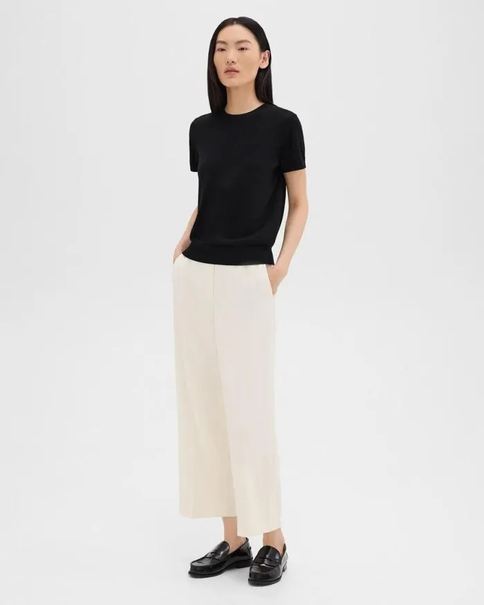 Pants Women Theory Straight PullOn Pant In Striped Admiral Crepe Rice