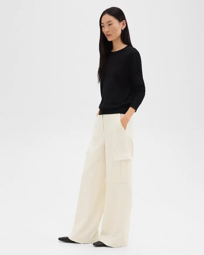 Pants Women Theory WideLeg Cargo Pant In Admiral Crepe Rice