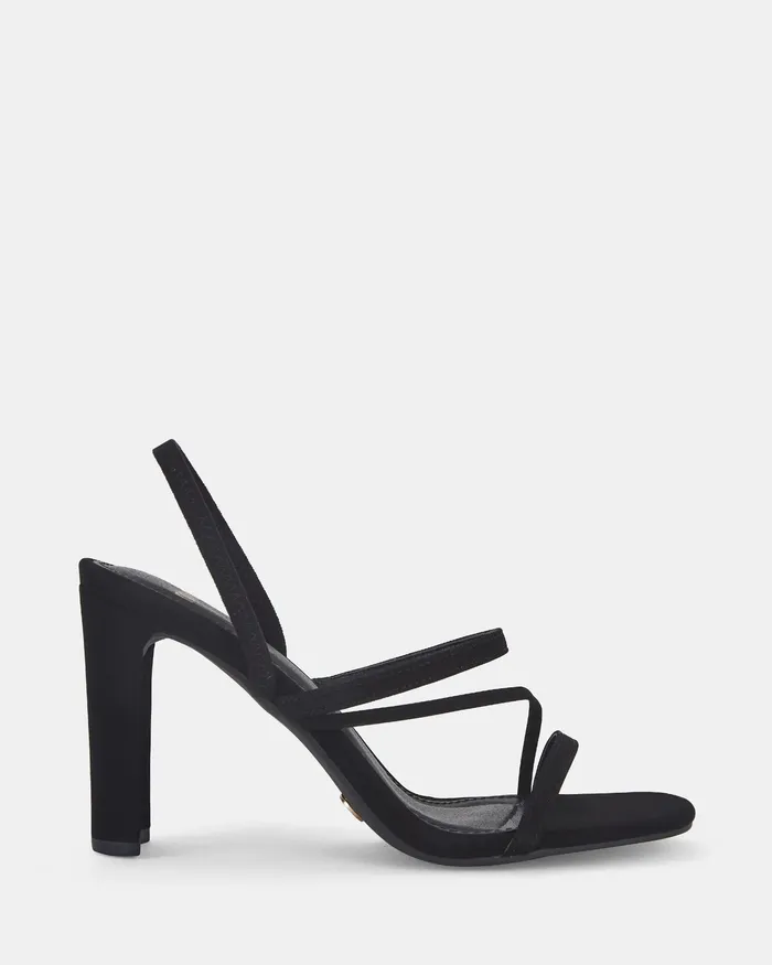 Party Women NOVO Shoes LAIA BLACK NUBUCK Slim Rectangular Heels