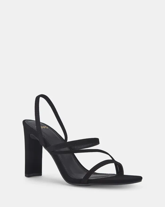 Party Women NOVO Shoes LAIA BLACK NUBUCK Slim Rectangular Heels