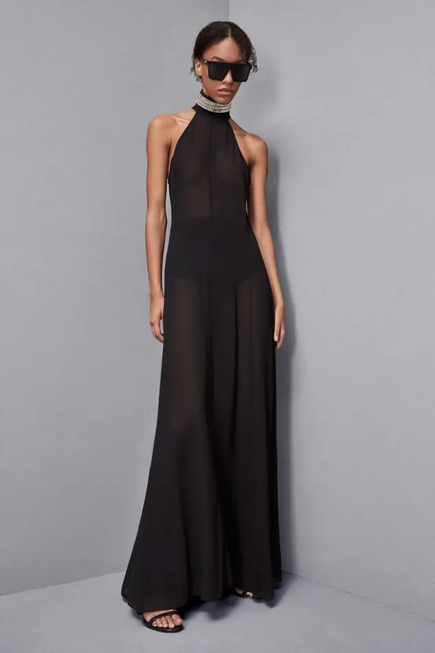 Patrizia Pepe Dresses Long Turtleneck Georgette Dress Black 8211 Women