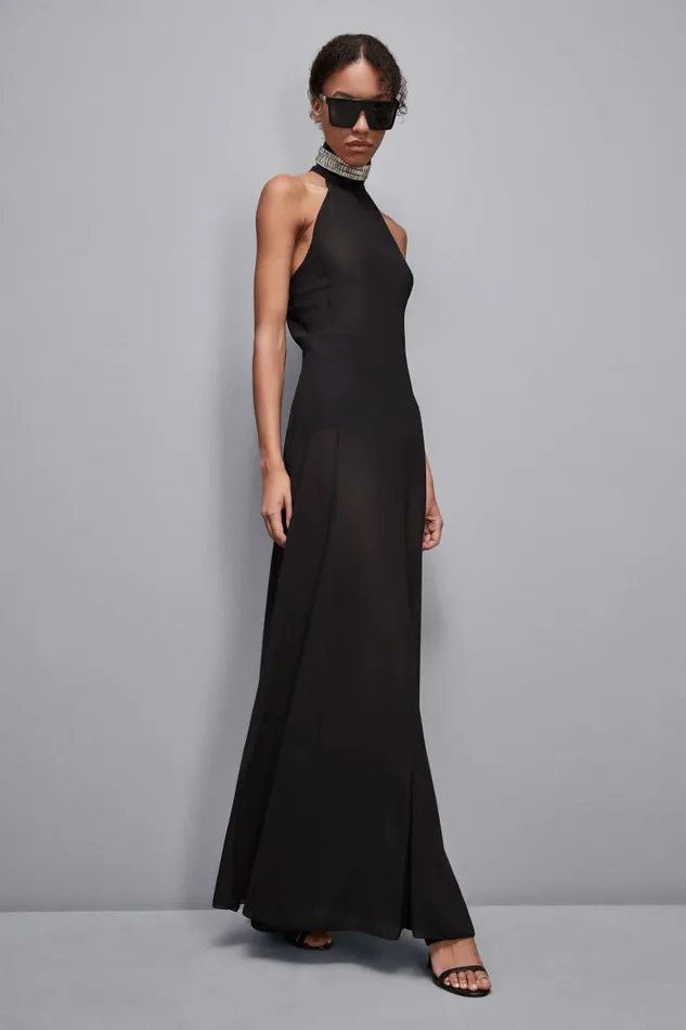 Patrizia Pepe Dresses Long Turtleneck Georgette Dress Black 8211 Women