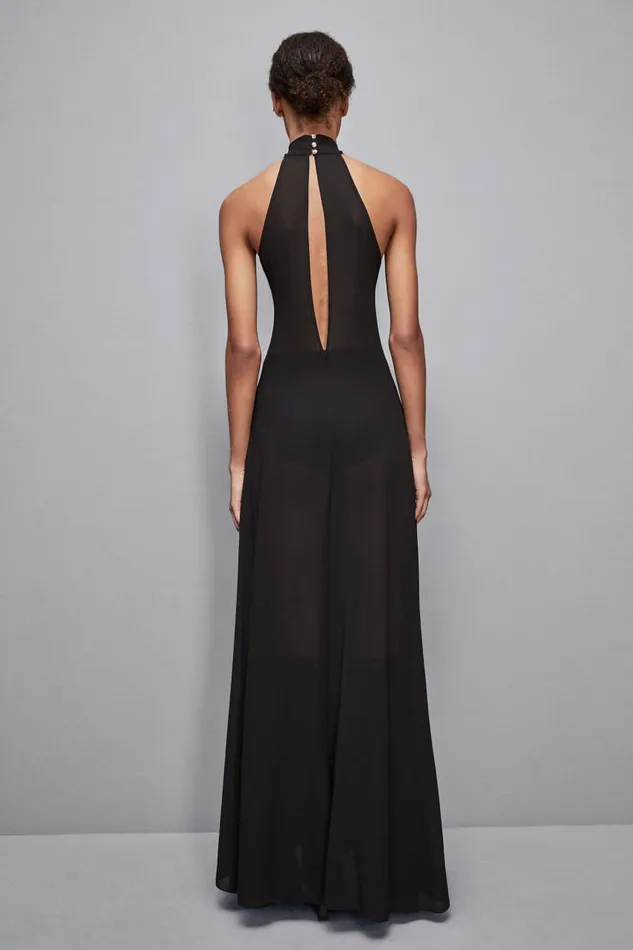 Patrizia Pepe Dresses Long Turtleneck Georgette Dress Black 8211 Women