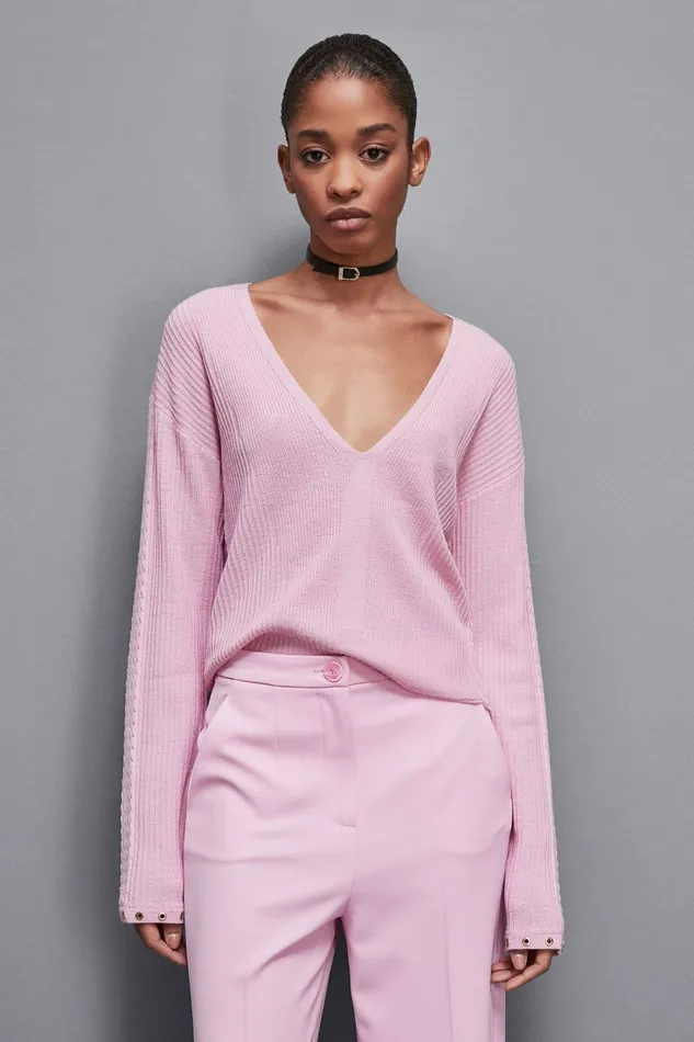 Patrizia Pepe Knitwear Essential Wool Ribbed Sweater Pink 8211 Women
