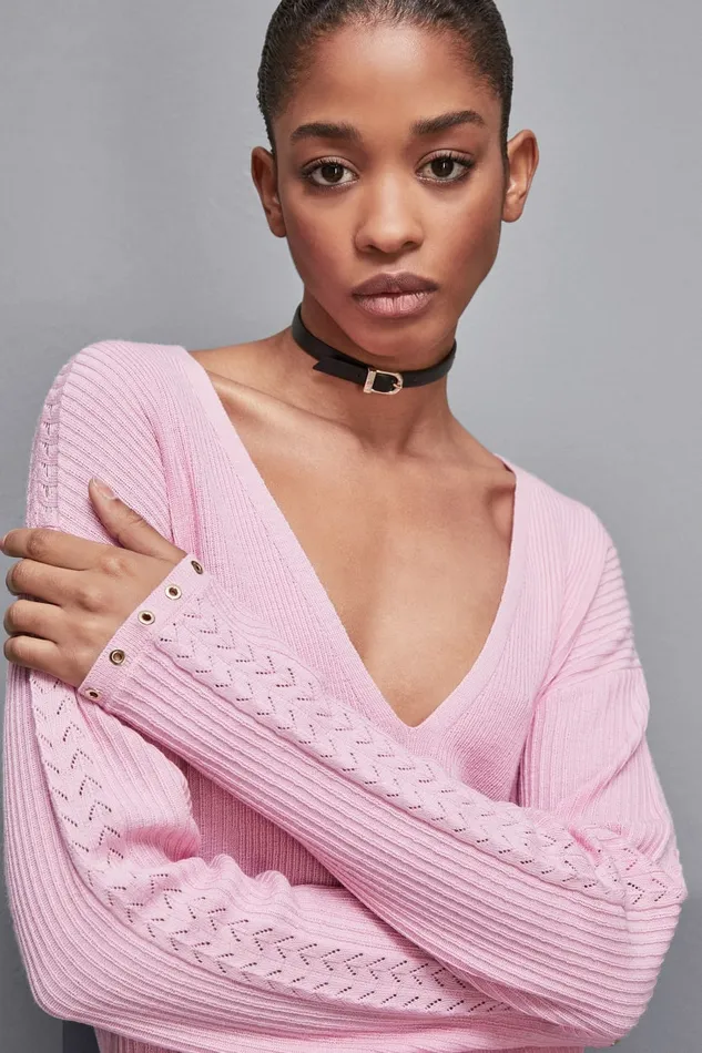 Patrizia Pepe Knitwear Essential Wool Ribbed Sweater Pink 8211 Women
