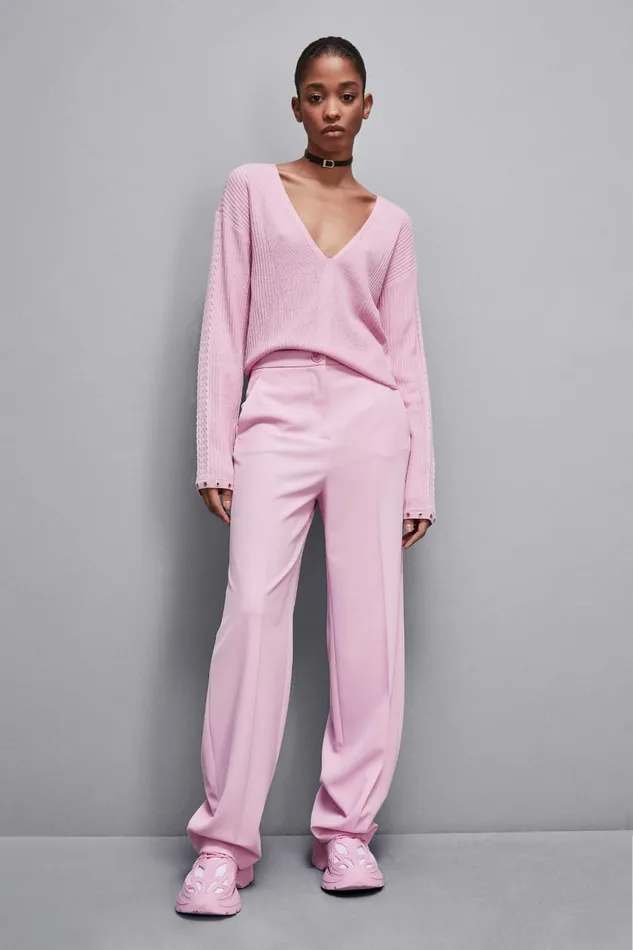 Patrizia Pepe Knitwear Essential Wool Ribbed Sweater Pink 8211 Women