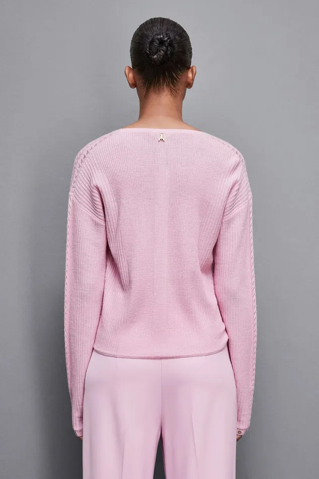 Patrizia Pepe Knitwear Essential Wool Ribbed Sweater Pink 8211 Women