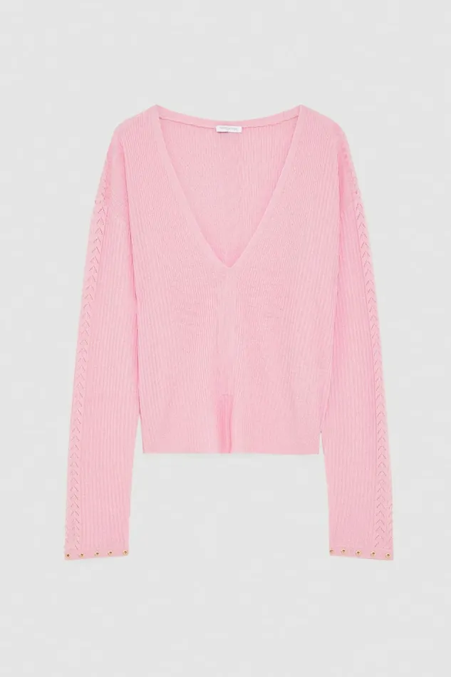 Patrizia Pepe Knitwear Essential Wool Ribbed Sweater Pink 8211 Women