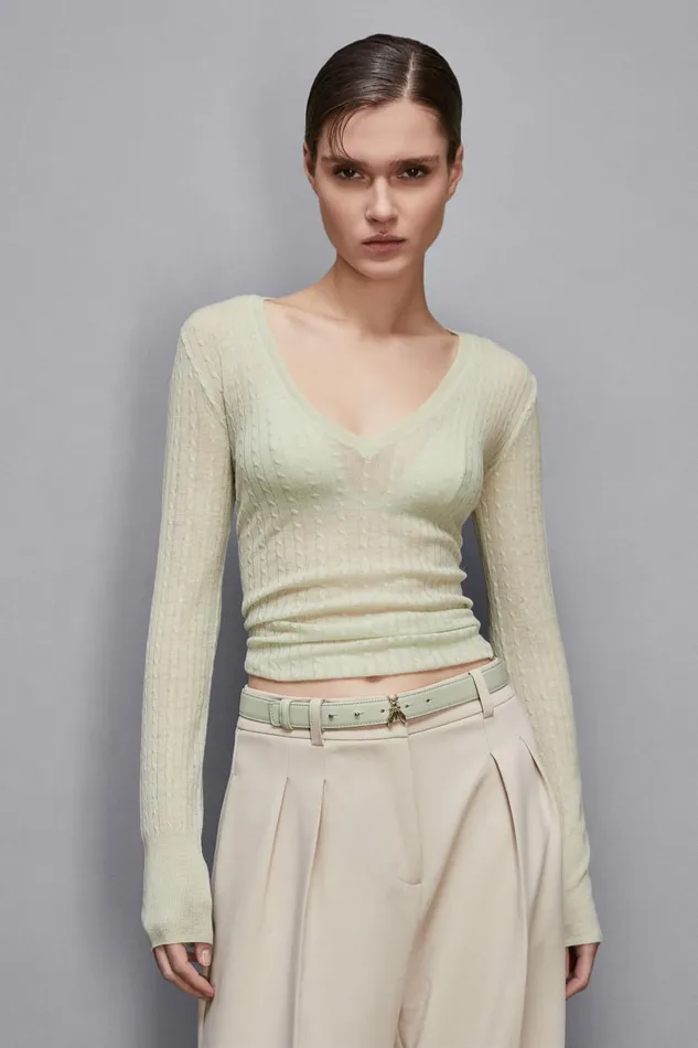 Patrizia Pepe Knitwear Super Light V Neck Sweater Green 8211 Women