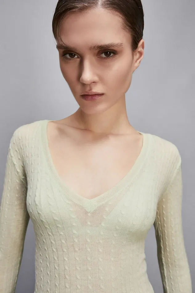 Patrizia Pepe Knitwear Super Light V Neck Sweater Green 8211 Women