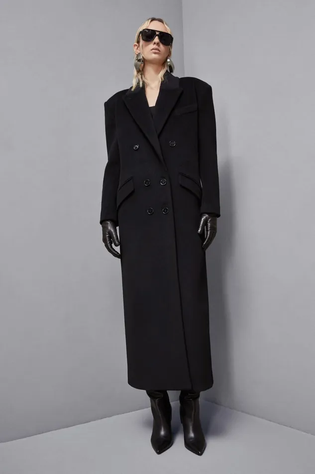 Patrizia Pepe Outerwear DoubleBreasted Cloth Coat Black 8211 Women
