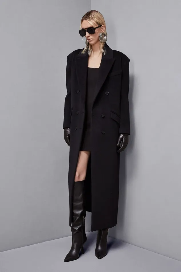 Patrizia Pepe Outerwear DoubleBreasted Cloth Coat Black 8211 Women