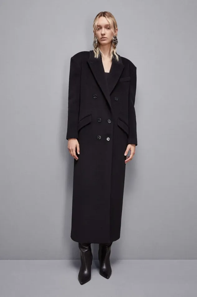 Patrizia Pepe Outerwear DoubleBreasted Cloth Coat Black 8211 Women