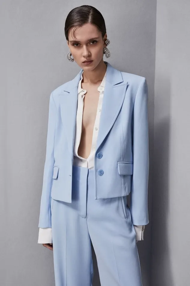 Patrizia Pepe Outerwear Essential TwoButton Jacket Light Blue 8211 Women