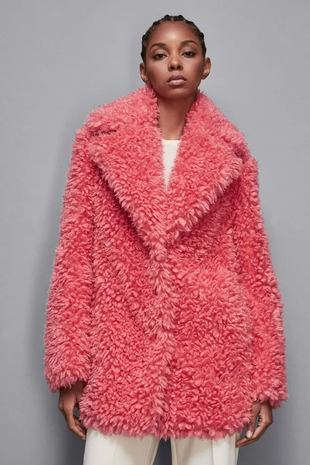 Patrizia Pepe Outerwear Oversize Fluffy Coat Pink 8211 Women