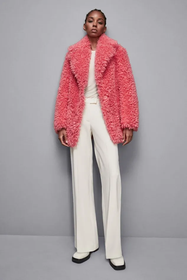 Patrizia Pepe Outerwear Oversize Fluffy Coat Pink 8211 Women