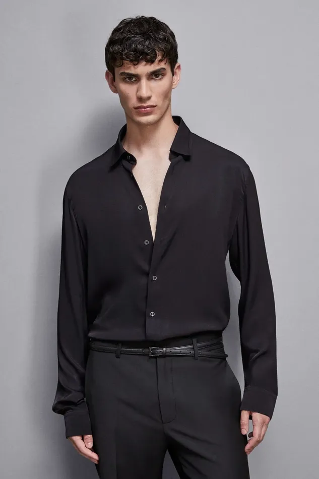 Patrizia Pepe Tops and Shirts SolidColored Shirt In Viscose Twill Black 8211 Men