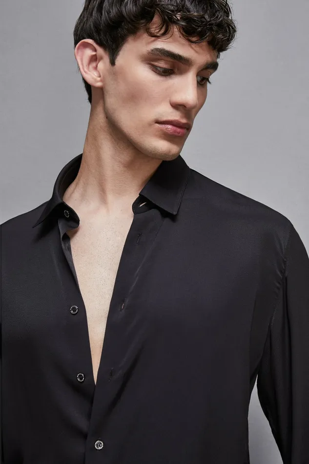 Patrizia Pepe Tops and Shirts SolidColored Shirt In Viscose Twill Black 8211 Men