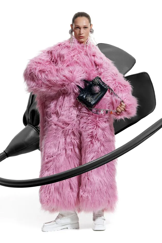 Pink Fur Maxi Coat Pink Women Bimba Y Lola Bimba Y Palomo