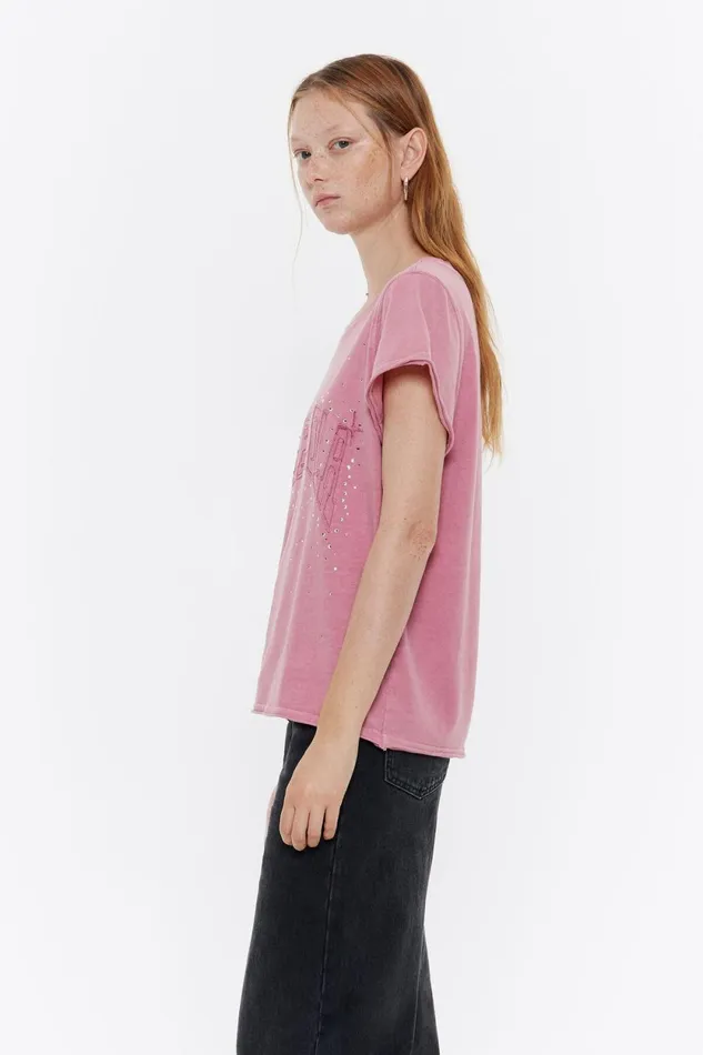 Pink Logo Stones Tshirt Pink Women Bimba Y Lola TShirts Pink Logo Stones Tshirt Pink Women Bimba Y Lola TShirts