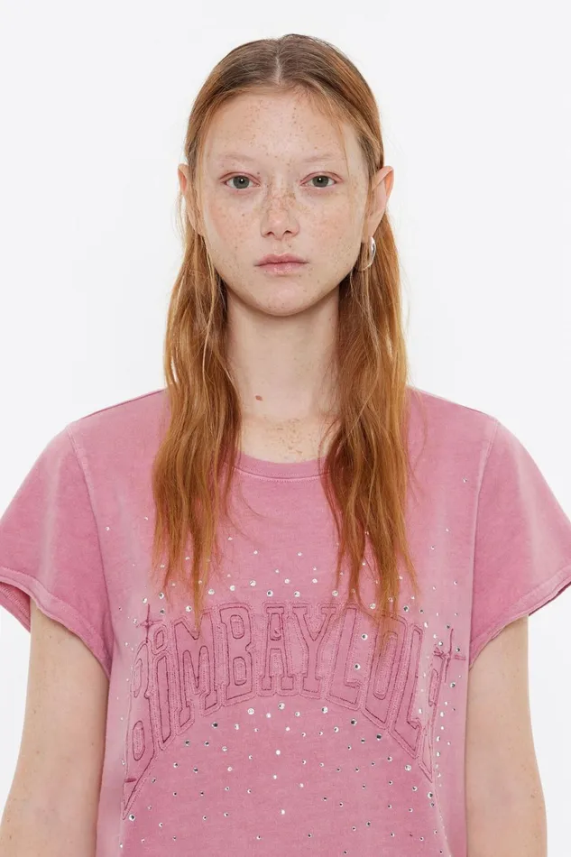Pink Logo Stones Tshirt Pink Women Bimba Y Lola TShirts Pink Logo Stones Tshirt Pink Women Bimba Y Lola TShirts