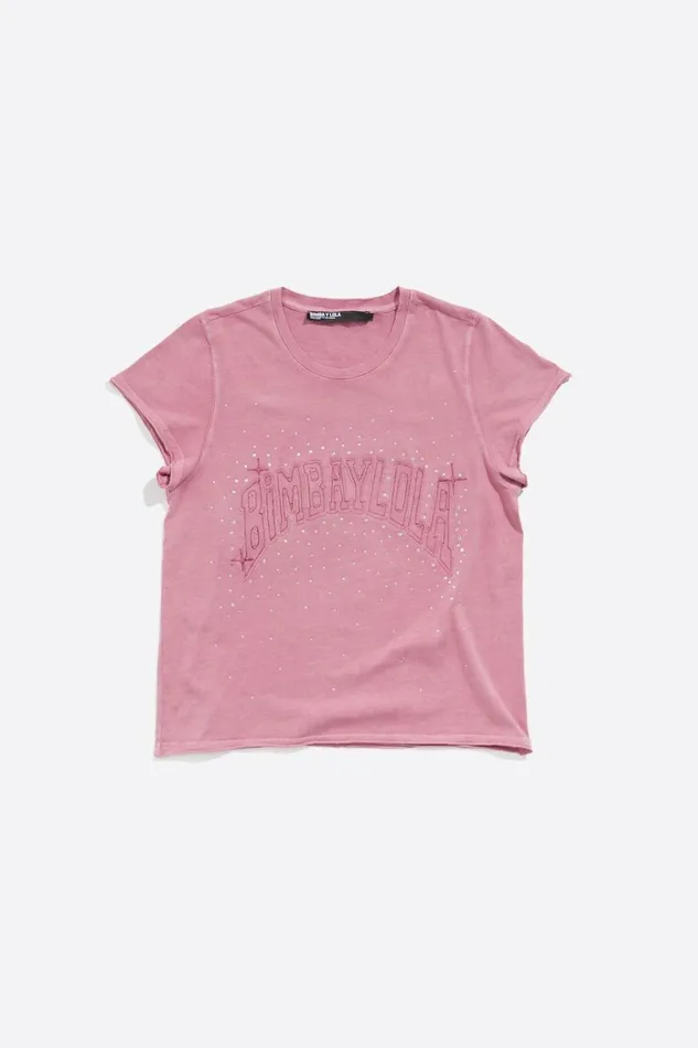 Pink Logo Stones Tshirt Pink Women Bimba Y Lola TShirts Pink Logo Stones Tshirt Pink Women Bimba Y Lola TShirts