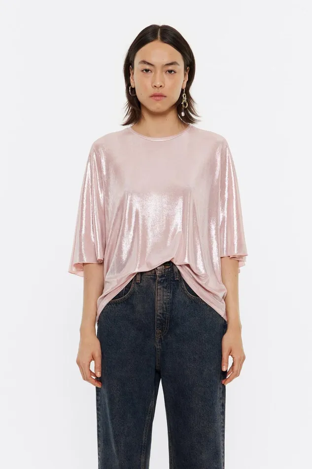Pink Metallic Boxy Tshirt Pink Women Bimba Y Lola TShirts